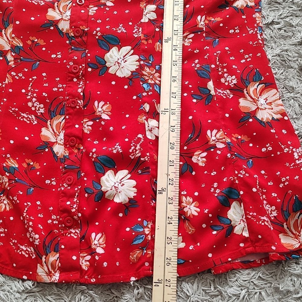 Torrid Challis Button Front Fit and Flare Tank Adjustable Straps Red Floral Sz 1 - Picture 5 of 7